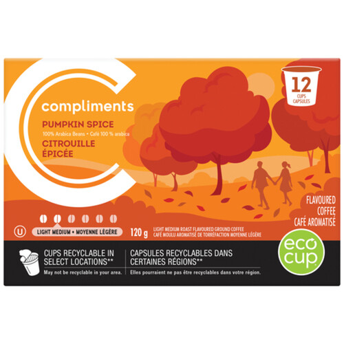 Compliments Coffee K-Cups Pumpkin Spice 12 K-Cups