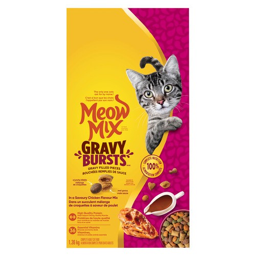 Meow Mix Gravy Bursts Dry Cat Food Savoury Chicken Flavour Mix 1.36 kg