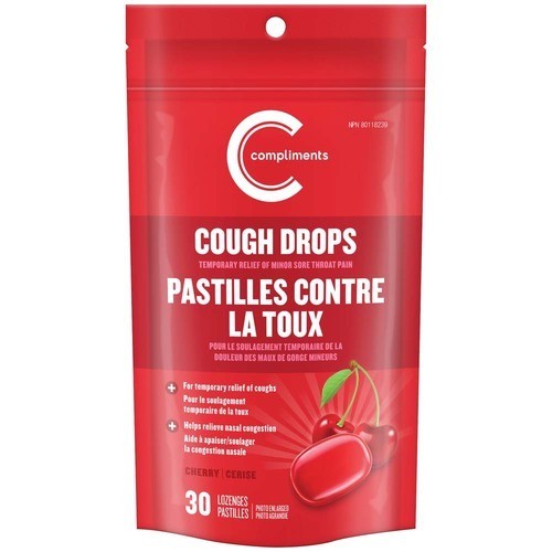 Compliments Cough Drops Cherry 30 Count