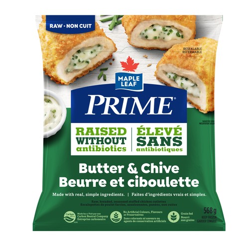 Prime Seasoned Stuffed Chicken Cutlettes Butter & Chive Breaded Raw 568 g