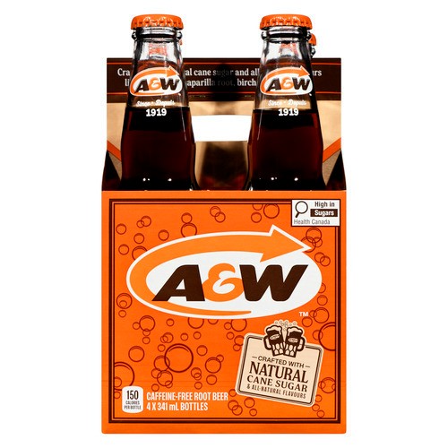 A&W Soft Drink Root Beer Glass 4 x 341 ml (bottles)