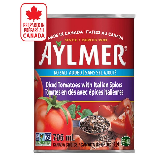Aylmer Canned Diced Tomatoes Italian Spice No Salt 796 ml