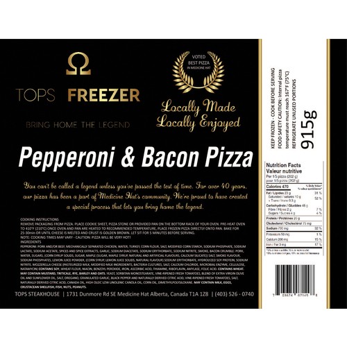Tops Freezer Frozen Pizza Pepperoni & Bacon 915 g