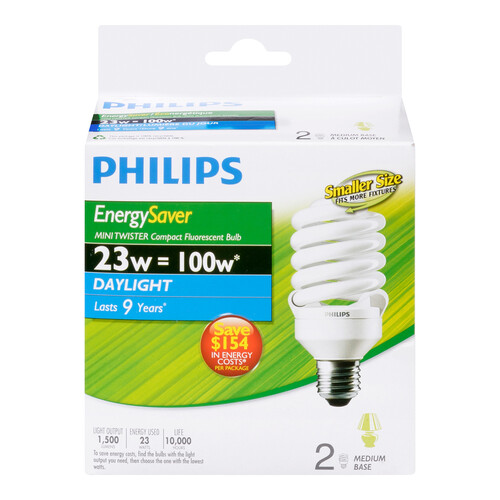 Philips CFL Light Bulbs Mini Twister 23W 2 EA