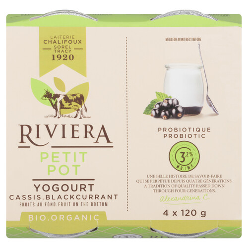 Riviera Organic 3.2% Yogurt Black Currant 4 x 120 g