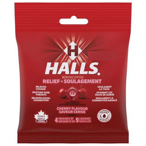 Halls Mentho-Lyptus Cherry Cough Drops 4 x 9 EA