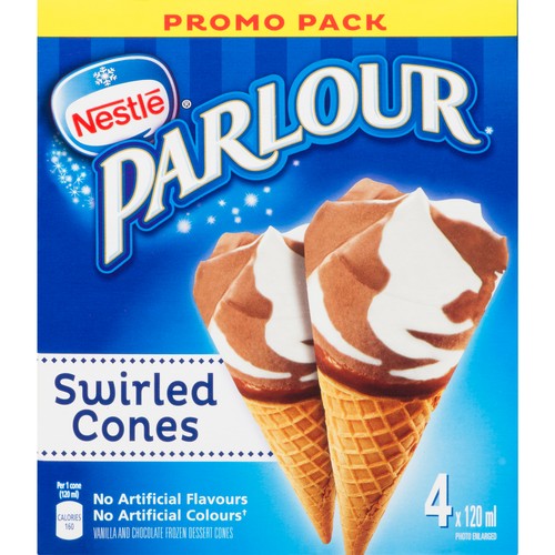 Nestlé Parlour Frozen Dessert Swirled Cones 4 x 120 ml