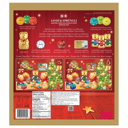 Lindt Teddy Advent Calendar Assorted Milk Chocolate 128 g