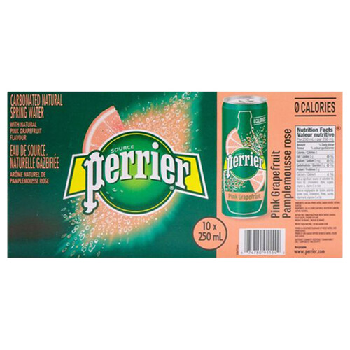 Perrier Carbonated Water Pink Grapefruit 10 x 250 ml (cans)