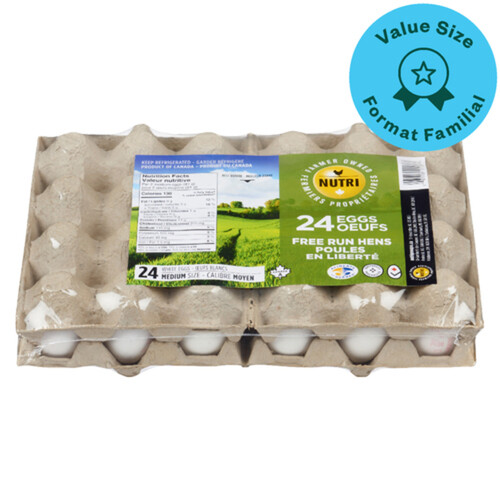 Nutrigroupe White Eggs Free Run Hens Medium Value Size 24 Count