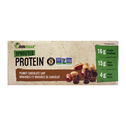 Iron Vegan Sprouted Protein Bar Peanut Chocolate Chip 12 x 62 g