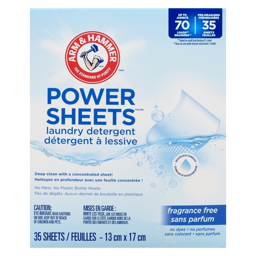 Arm & Hammer Power Sheets Laundry Detergent Fragrance Free 35 Sheets