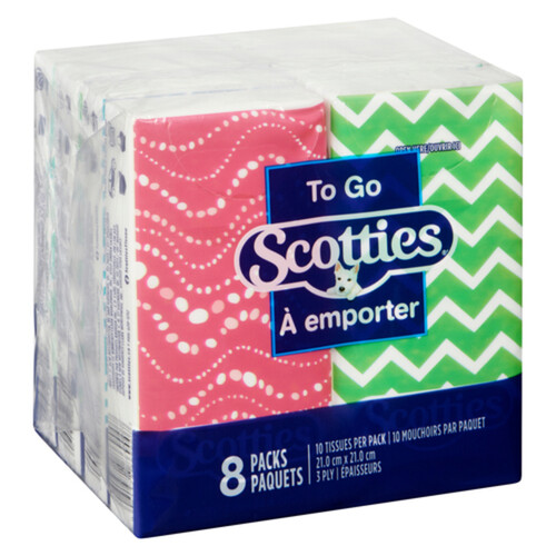 Scotties To Go Tissues Pocket Pack 3-Ply 8 Packs x 10 Tissues