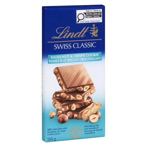 Lindt Swiss Classic Milk Chocolate Bar Hazelnuts & Crispy Cookie Pieces 150 g