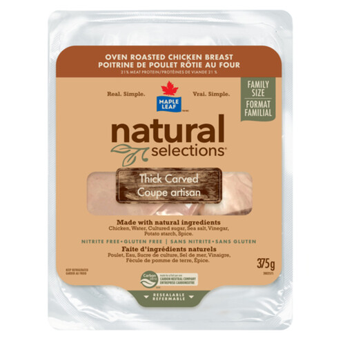 Maple Leaf Natural Selections Thick Carved Deli Chicken Breast Oven Roasted Family Size 375 g