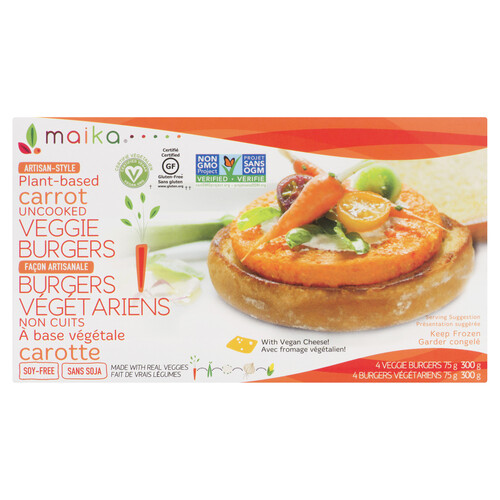 Maika Frozen Plant-Based Carrot Veggie Burgers 300 g