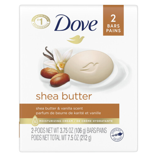 Dove Beauty Bar Soap Moisturizing Gentle Skin Cleanser Shea Butter 2 x 106 g