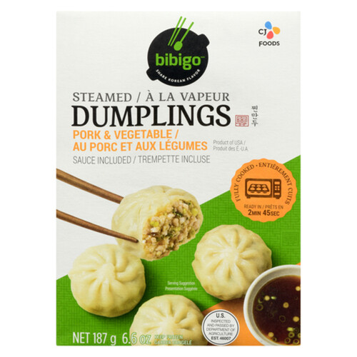 Bibigo Steamed Frozen Dumplings Pork & Vegetable 187 g