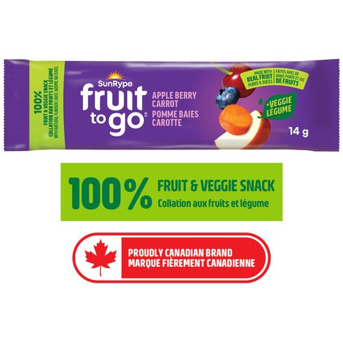 SunRype Fruit To Go 100% Fruit Snack Apple Berry Carrot 14 g