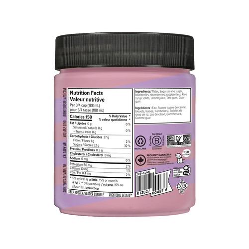 Righteous Gelato Summer Berry Sorbetto (Frozen Dessert) 473 ml