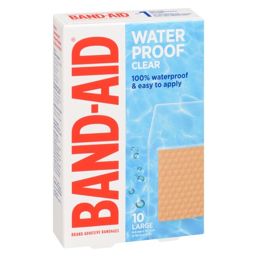 Band-Aid Adhesive Bandages Waterproof Clear Large 10 Count