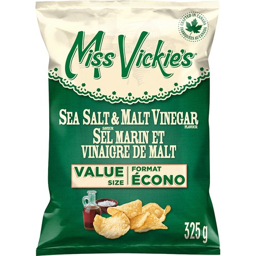 Miss Vickie's Kettle Cooked Potato Chips Sea Salt & Malt Vinegar Flavour Value Size 325 g