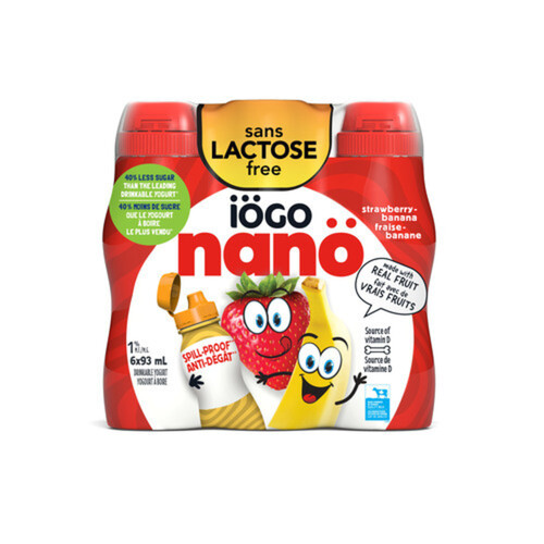 iÖGO nanö Lactose Free Drinkable Yogurt Strawberry-Banana 1% 6 x 93 ml