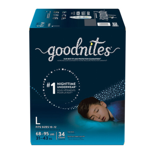 Goodnites Boys' Nighttime Bedwetting Underwear, Size Large (68-95 lbs), 34  Ct - 34 ea