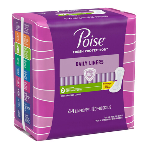 Poise Panty Liners Very Light Absorbency Long Length 44 Count 