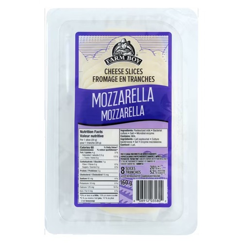 Farm Boy Sliced Cheese Mozzarella 8 Slices 160 g