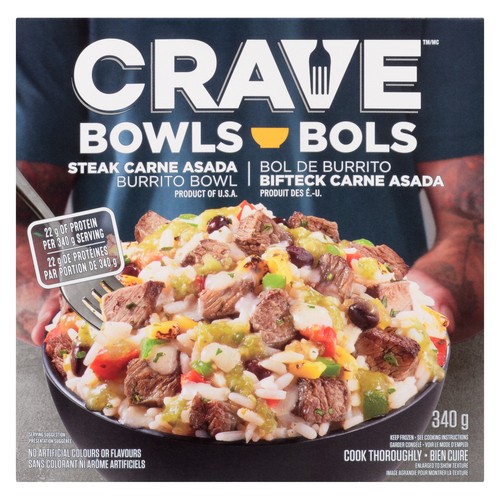 Crave Frozen Burrito Bowl Steak Carne Asada 340 g