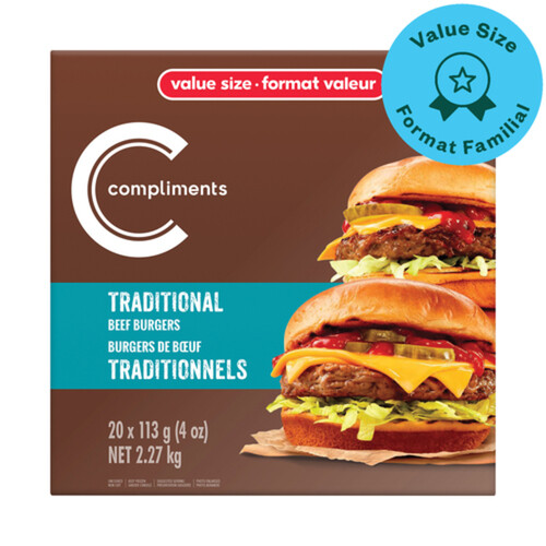 Compliments Frozen Beef Burger Traditional 20 Patties 2.27 kg