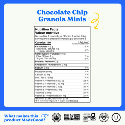 MadeGood Organic Minis Granola Chocolate Chip 5 x 24 g