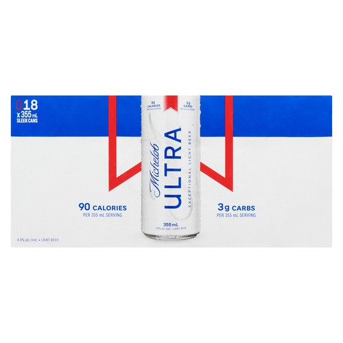 Michelob Ultra Beer 4% Alcohol 18 x 355 ml (cans)