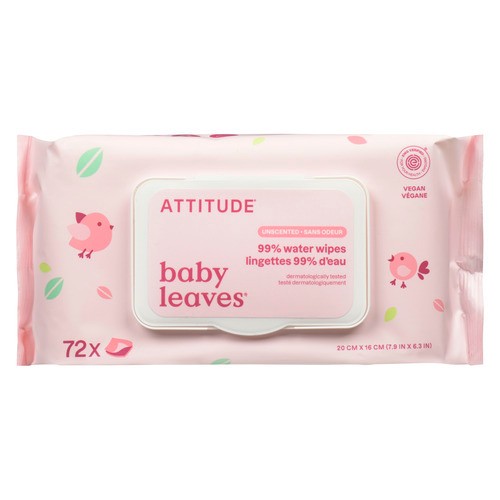 Attitude Baby Leaves 99% Water Wipes Unscented 72 wipes