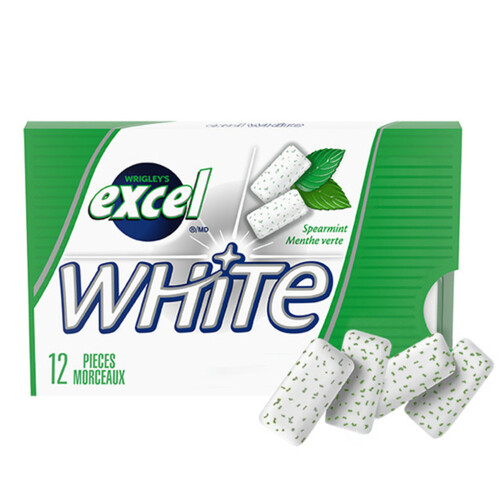 Excel White Chewing Gum Teeth Whitening Spearmint 12 Pieces 1 Pack