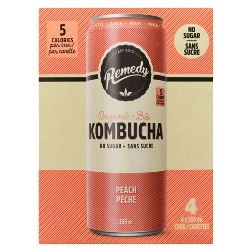 Remedy Organic Kombucha Peach 4 x 355 ml (cans)