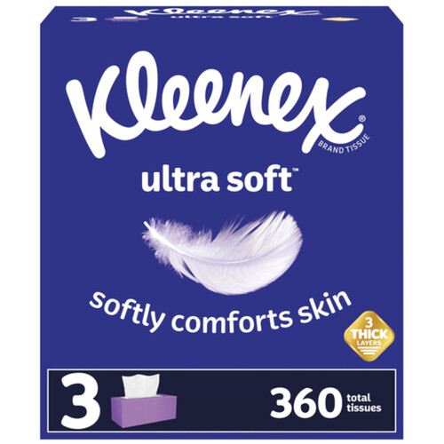 Kleenex Ultra Soft Facial Tissues 3 x 120 Tissues 3-Ply