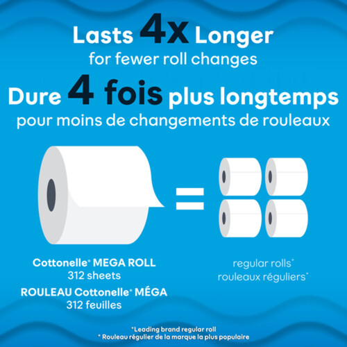 Cottonelle Toilet Paper Ultra Clean Strong 12 Mega Rolls x 312 Sheets 