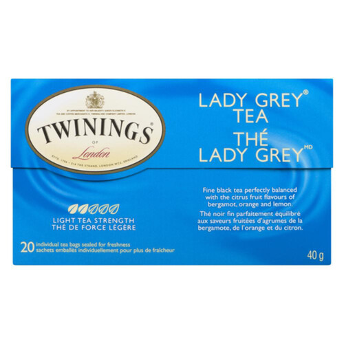 Twinings Black Tea Lady Grey Light 20 Tea Bags