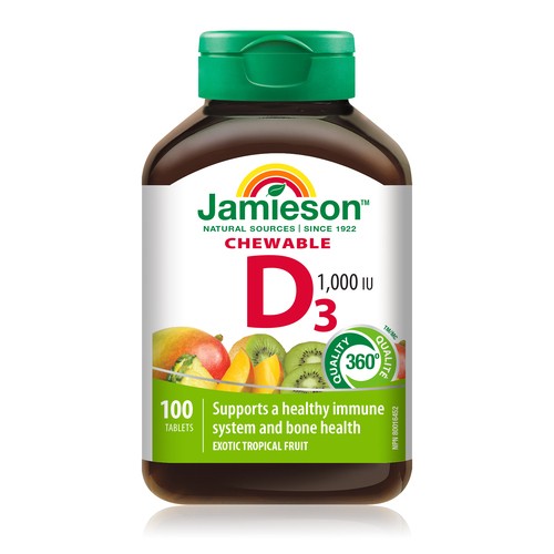 Jamieson Chewable Vitamin D3 Supplement Exotic Tropical Fruit 100 Count