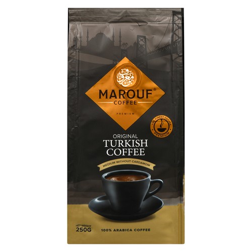 Marouf Coffee 100% Arabica Coffee Original Turkish Medium Without Cardamom 250 g