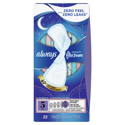 Always Infinity Flex Foam Overnight Pads Unscented Size 5 22 Count - Voilà  Online Groceries & Offers