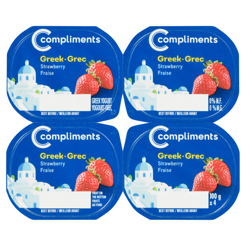 Compliments 0% Greek Yogurt  Strawberry 4 x 100 g