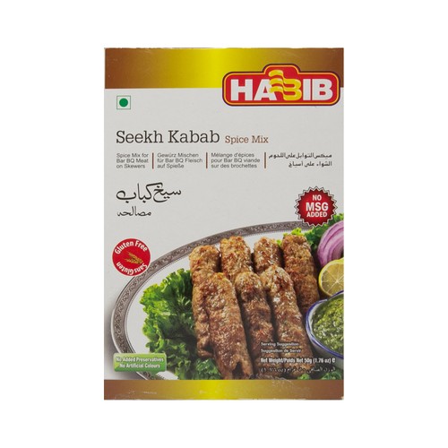 Habib Gluten-Free No MSG Added Seekh Kabab Recipe Spice Mix for BBQ Meat 50 g