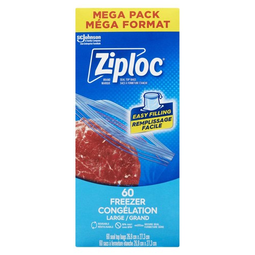 Ziploc Freezer Bags Grip 'n Seal Technology Large Mega Pack 60 Count