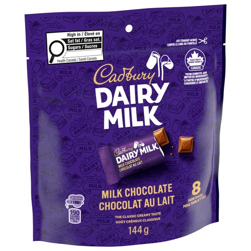 Cadbury Dairy Milk Milk Chocolate Bars Of 8 X 18 g Mini Bars Bag 144 g