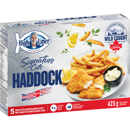 High Liner Frozen Haddock Fillets Signature Cut Uncooked English Style Battered 425 g