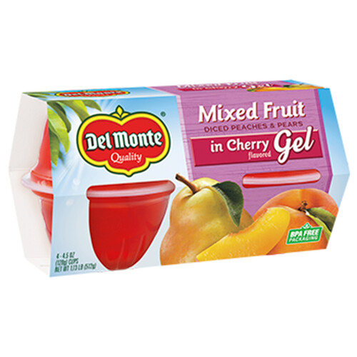 Del Monte Gel Fruit Cups Diced Peach & Pear In Cherry Flavored 4 x 125 g