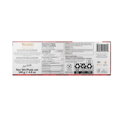 Walker's Gluten-Free Shortbread Chocolate Chip 140 g